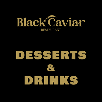 Black caviar restaurant drinks menu. Cocktail list and wine by glass.